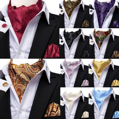 Pembe Piasley Erkek İpek Ascot Kravat Kravat Mendil Kol Düğmeleri Düğün Seti