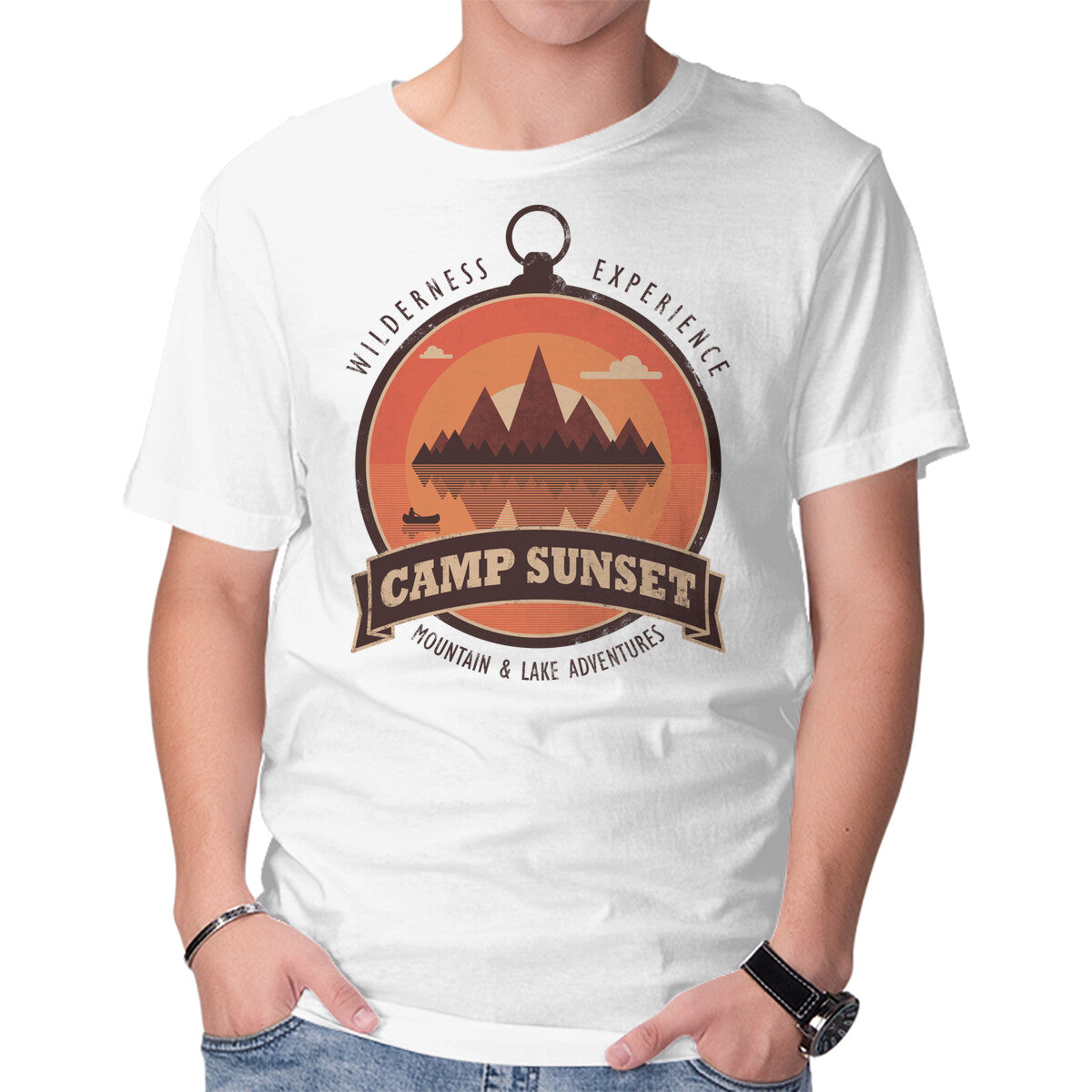 Unisex Crew Neck T-Shirt Camp Sunset Graphic Short Sleeve Casual Tee S
