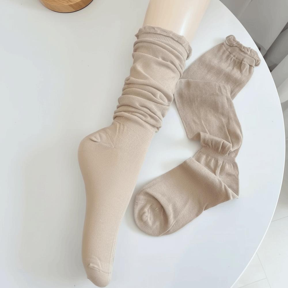 1 Pair Sweet Solid Color Thigh High Stockings Thin Breathable JK Socks Loose Bubble Toe Design Ballet Hosiery for Women