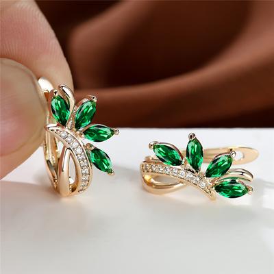 Delicate Green Stone Marquise Flower Hoop Earrings for Women Luxury Gold Color Wedding Earrings Jewelry