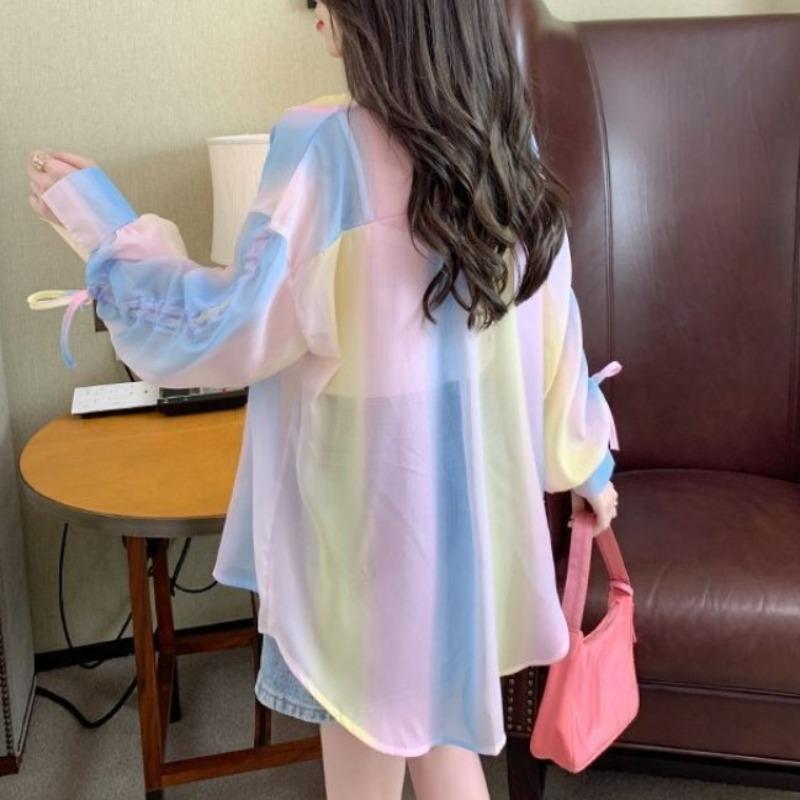 Colorful Women's Long Sleeved Shirts Unique Cuff Design Sun Protection Clothing Loose Fashionable Ladies Clothing
