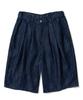 AOTT Linen Denim Wide Double-Pleat Bermuda Pants Dark Blue