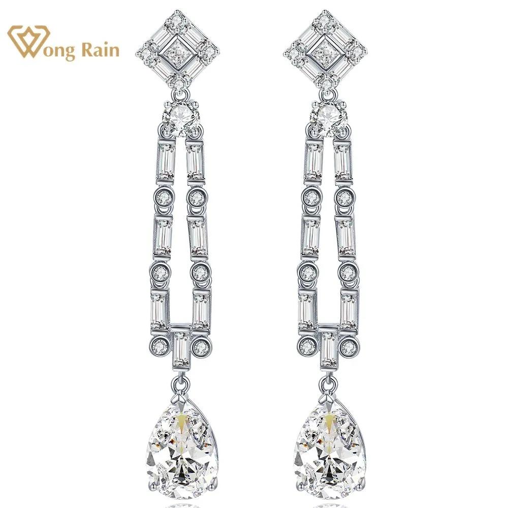 

Wong Rain, 100% серебро 925 пробы, грушевидная огранка, 10*14 мм, 5 карат, AAAAA, цирконы, драгоценные камни, женские модные винтажные ювелирные изделия, тонкие висячие серьги белый