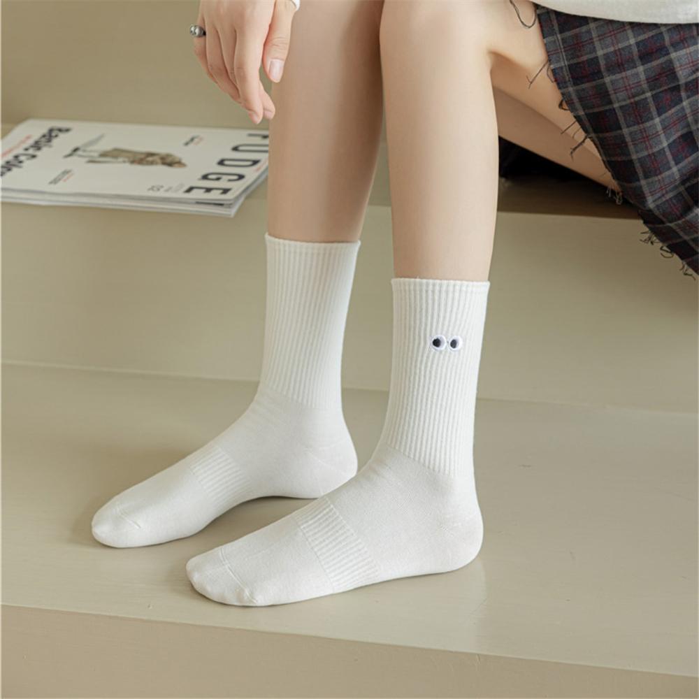 Nouvelles Chaussettes Mi-Tubes Brodées Yeux Grands pour Femmes Ins Tendance Colorées Dessin Animé Mignon Coton Doux Sport Sokken Dropship