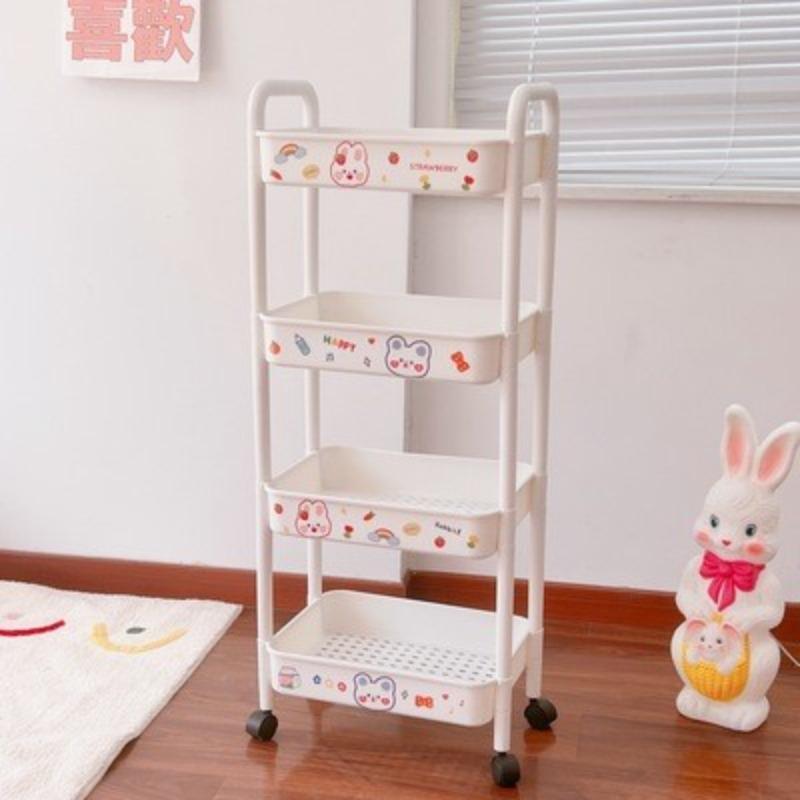 

Стойка для хранения на колесах Съемная стойка для закусок Напольная полка в общежитии Многоуровневая прикроватная тумбочка для хранения вещей в спальне 4 layers белый