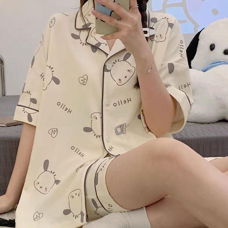 Pajamas Women's Summer Cow Crayon Small New Short-sleeved Shorts Cartoon Cute High-value Casual Style Loungewear Set