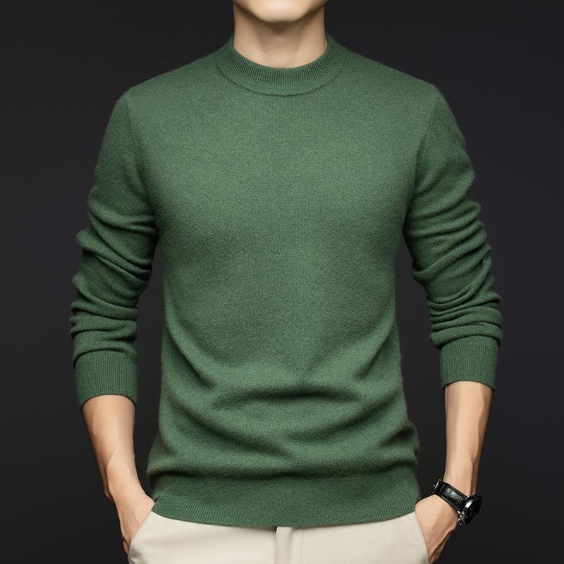 Winter 2025 Men's Cashmere Round Neck Sweater - Fashionable, Warm, Solid Color Base Layer