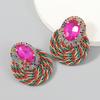 Alloy Rhinestone Oval Glass Stud Earrings Women Stretch Cord Circular Fashion Ear Jewelry In White Green Black Rose Gold