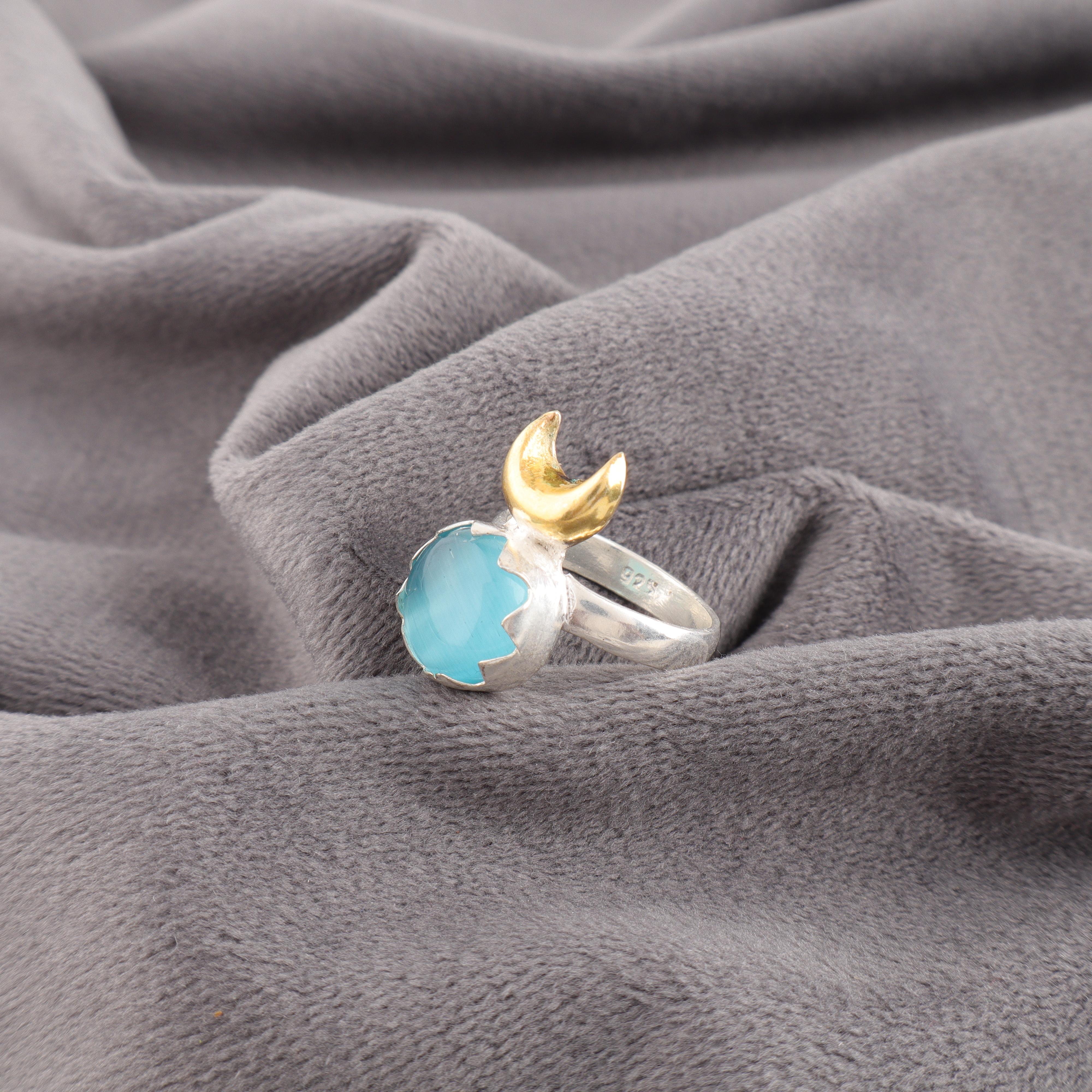 

Кольцо с камнем «кошачий глаз» синего цвета, Ювелирное изделие из серебра 925 пробы, Кольцо ручной работы, Балансирующее ювелирное украшение, Подарок для женщин 12 синий