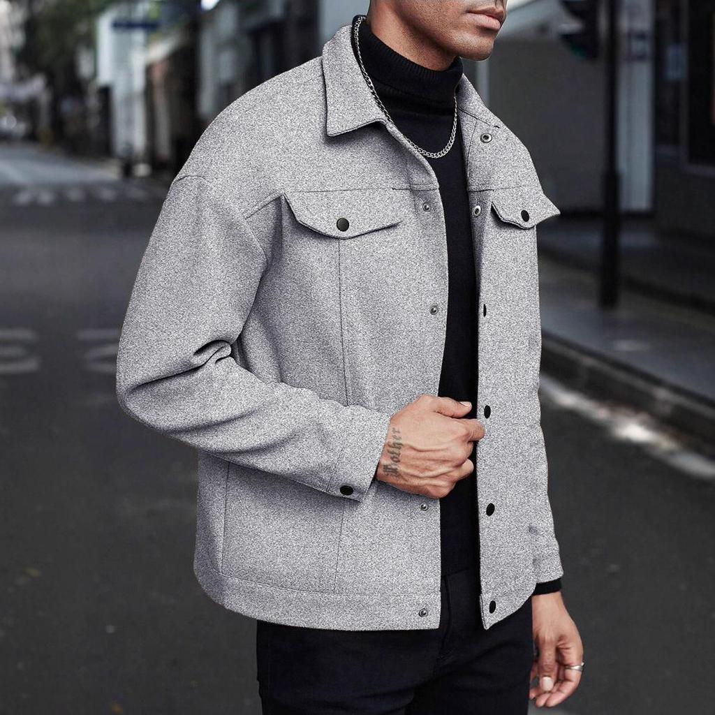 Autumn and Winter Turtleneck Woolen Jacket, Men's Casual Sports Business Jacket, Pure Color, Classic Version