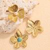 18K Gold Stainless Steel Flower Pendant Necklace & Earrings Set
