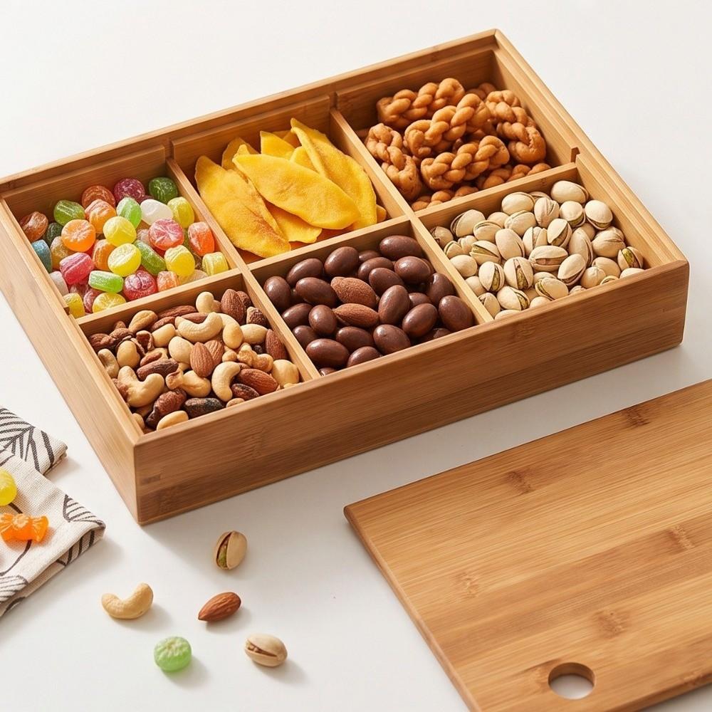 Square Shape Snack Storage Box 6 Grid Lidded Compartment Candy Plate Home Party Serving
