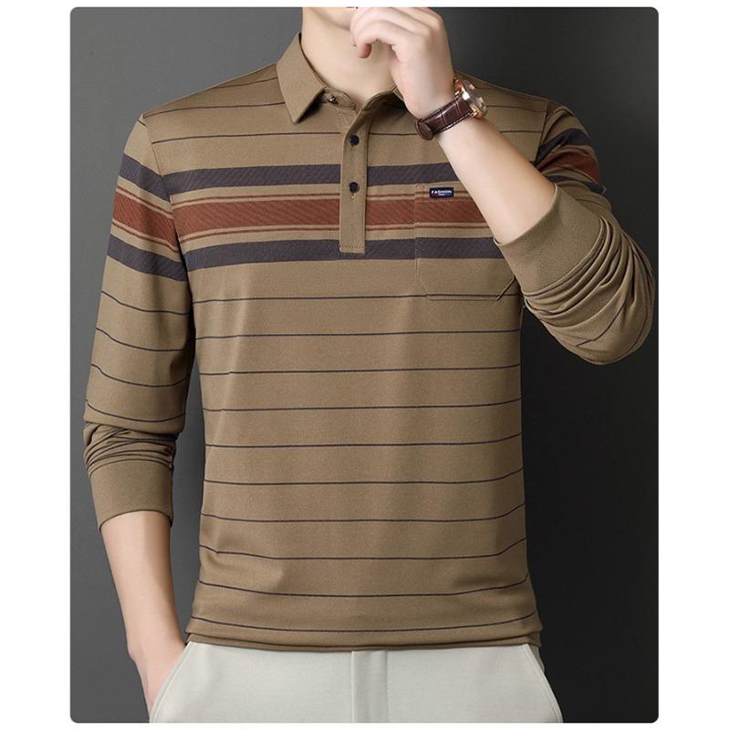 Men S Striped Long Sleeve Polo Shirt Loose Fit For Middle Aged Dad Autumn