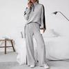 2Pcs/Set Women Top Pants Set Half Zipper Stand Collar Long Sleeves Sweatshirt Elastic Waist Wide Leg Sweatpants Sport Outfit