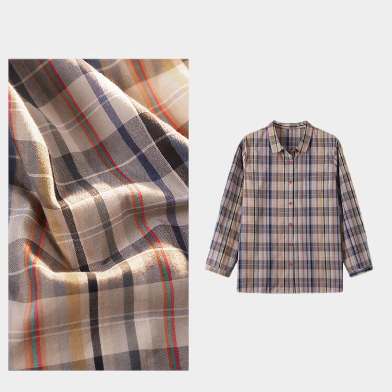 Women's Plaid Color Weave Pima Cotton Button-Up Long Sleeve Shirt - Autumn/Winter Collection, Style FSY51266