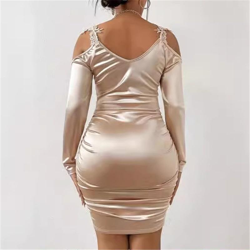 Elegant Satin Lace Bodycon Dress With Pleats For Women Stylish And Chic Lace Fit And Flare Skirt Bold And Trendy Bodycon Skirt