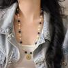 Vintage Natural Lapis Lazuli Artificial Crystal Pearl Design Sense Collarbone Chain Necklace Pendant Sweater Chain