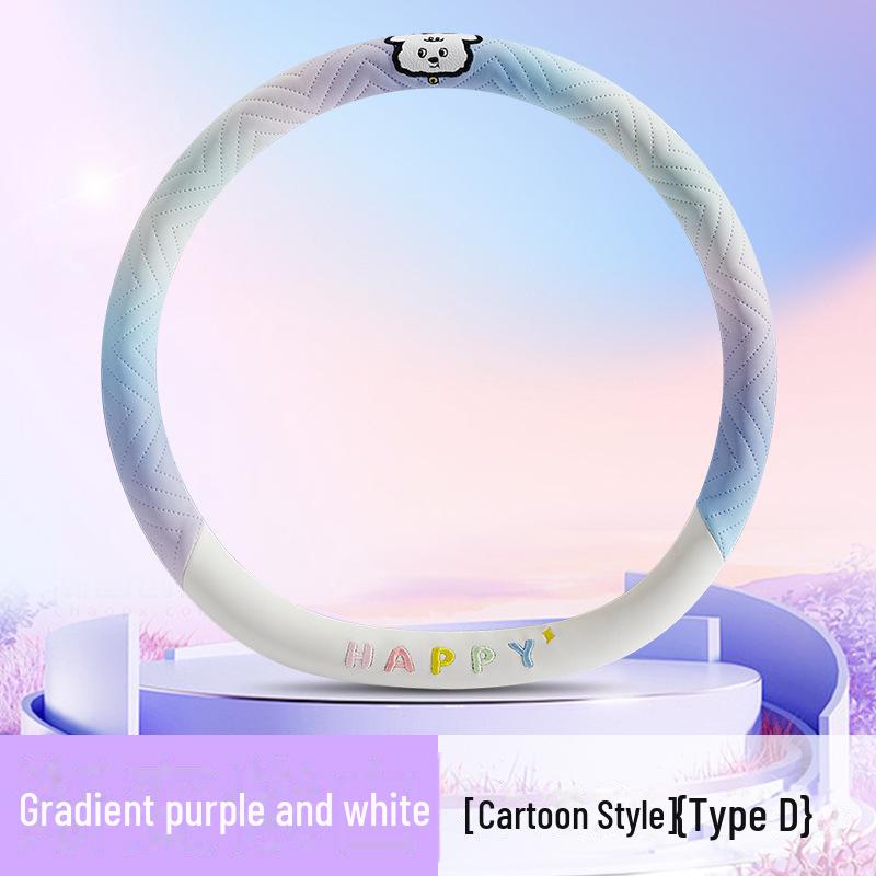 2024 Lenkradbezug aus Nappaleder mit Farbverlauf und Welpenmotiv in farbenfrohem Design