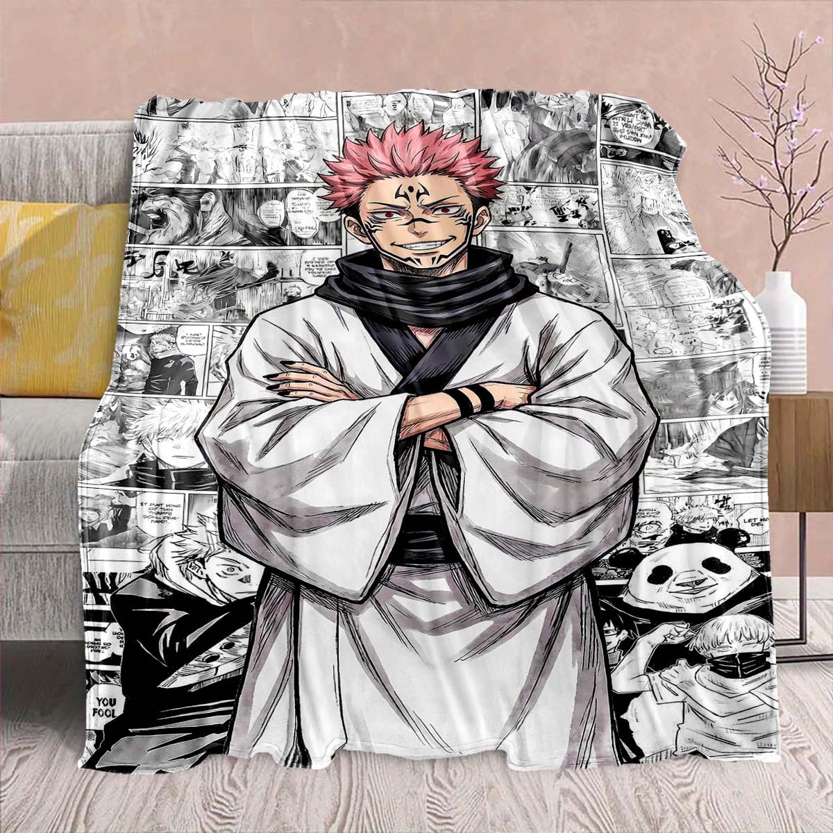 

Jujutsu Kaisen Anime Flannel Blanket - Soft Warm Perfect for Sofa, Bedding Camping Travel Office Home Decor -QJY 75x90cm