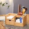 HTB Bamboo Desk Organizer Desk Accessory Storage Box Tabletop Stationery Pen Holder Office Supplies Storage Case Divider Drawer Multifunctional