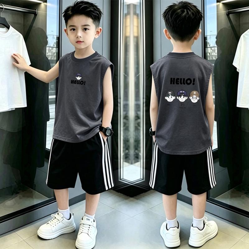 Cool & Handsome Sleeveless Vest Set for Boys, Summer New Arrivals, Sizes 6-12, Two-Piece