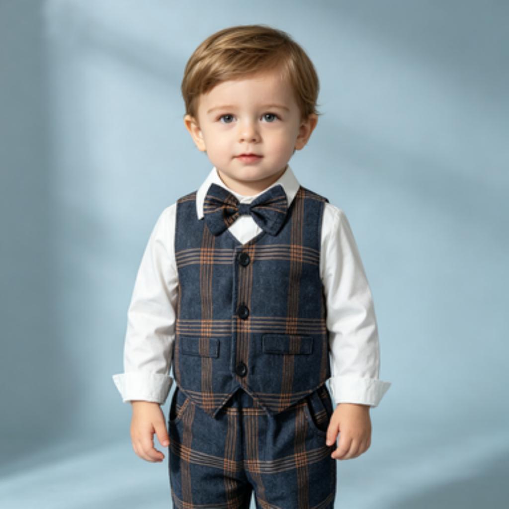 Kleinkind Junge Kariertes Westen-Set für Geburtstagsfeier Outfit Gentleman