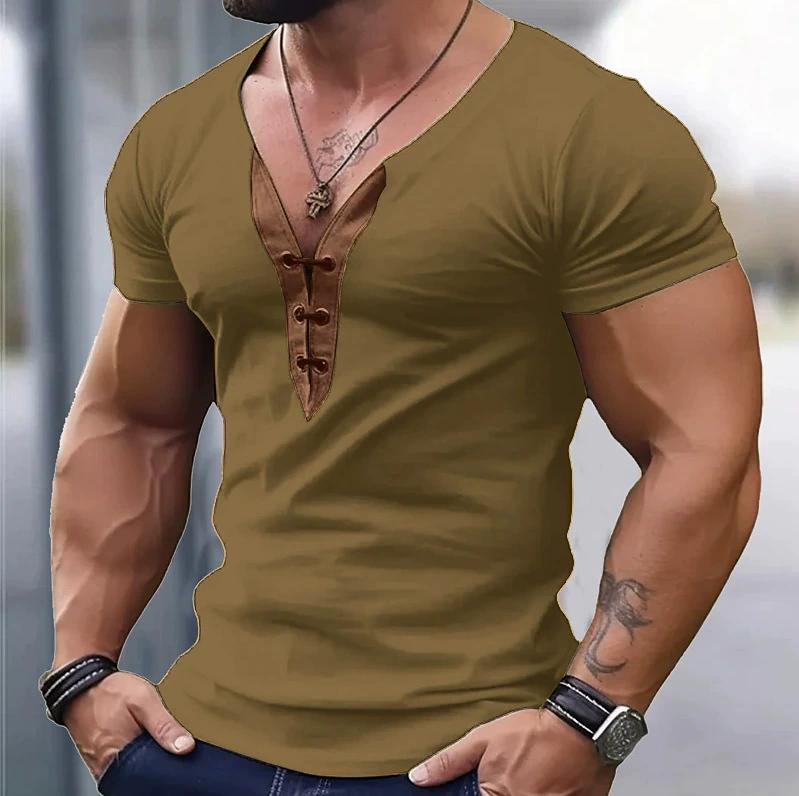 Men's Summer V-neck Short-sleeved T-shirt Youth Slim Sports Fitness Tops