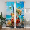 Guitar and Flowers Window Curtain for Room 2 Panel Shades Tulle for Bedroom Partition Halloween Decoration Kitchen Curtains Home