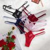 Sexy Women G string Thong Low Waist See through Sheer Hollow Floral Lace Rhinestone Straps Breathable Soft Ladies Underwear Brief Panties
