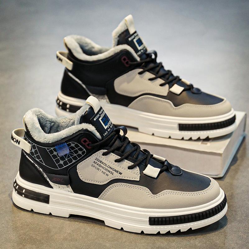 New Shoes for Men Leather Boots High Tops Casual Shoes Youth Street Fashion Winter Plush Snow Boots