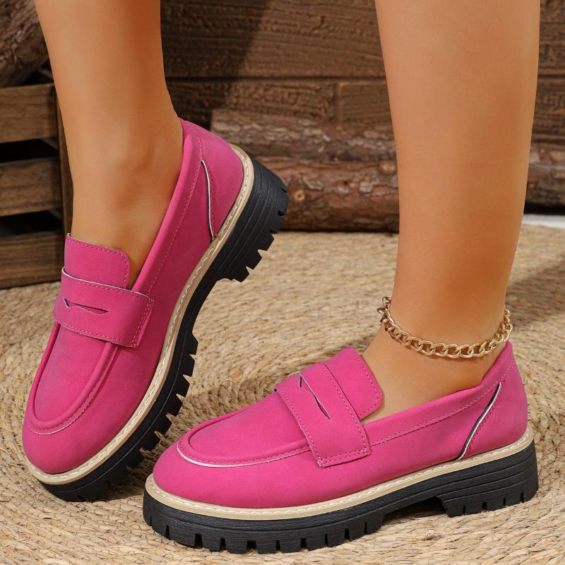 Women's Wide Width Suede Loafers, Chunky Heel Platform Oxford Shoes, Vintage Retro British Style Casual Slip-Ons