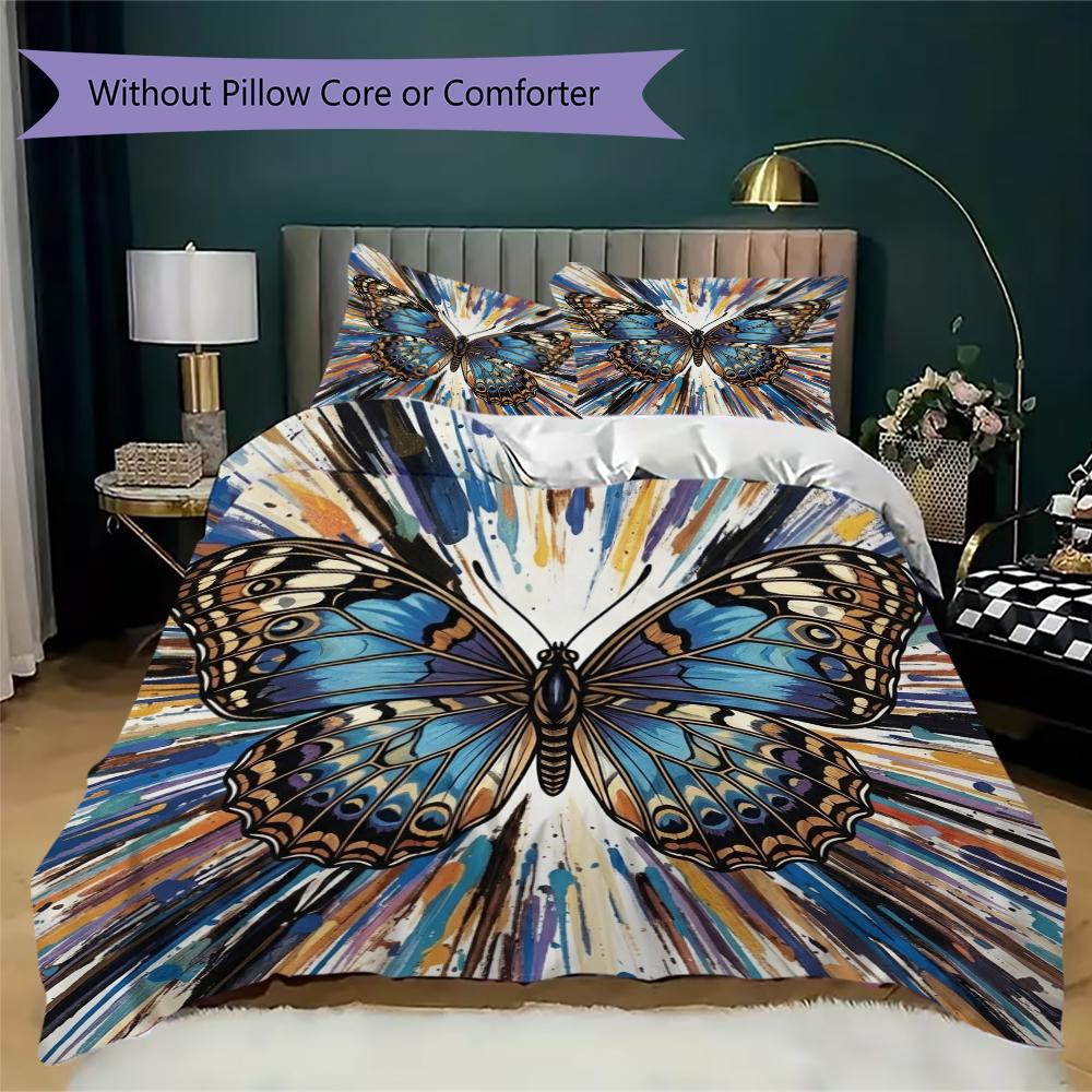 Butterfly Pattern Bedding uilt Set uilt Cover Pillowcase Home Decoration Birthday Gift (1 * duvet cover + 2 * pillowcase  without core)35