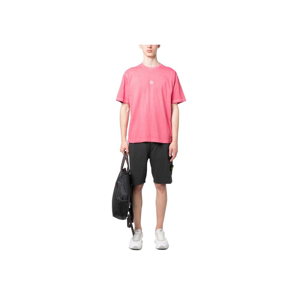 STONE ISLAND T-shirt da uomo a maniche corte con scollo rotondo, tinta unita, collezione SS23, colore rosa, 781520957-V0187
