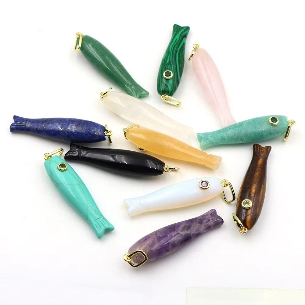1Pcs Natural Stone Sardine Fish Pendant DIY Jewelry Crafts Supply for Handmade Jewelry Crafting