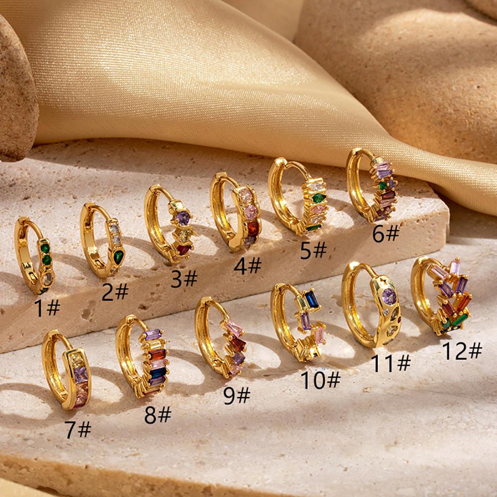 Colorful Crystal Earrings For Women Rainbow Zirconia Hoop Stud Rhinestone Ear Accessory