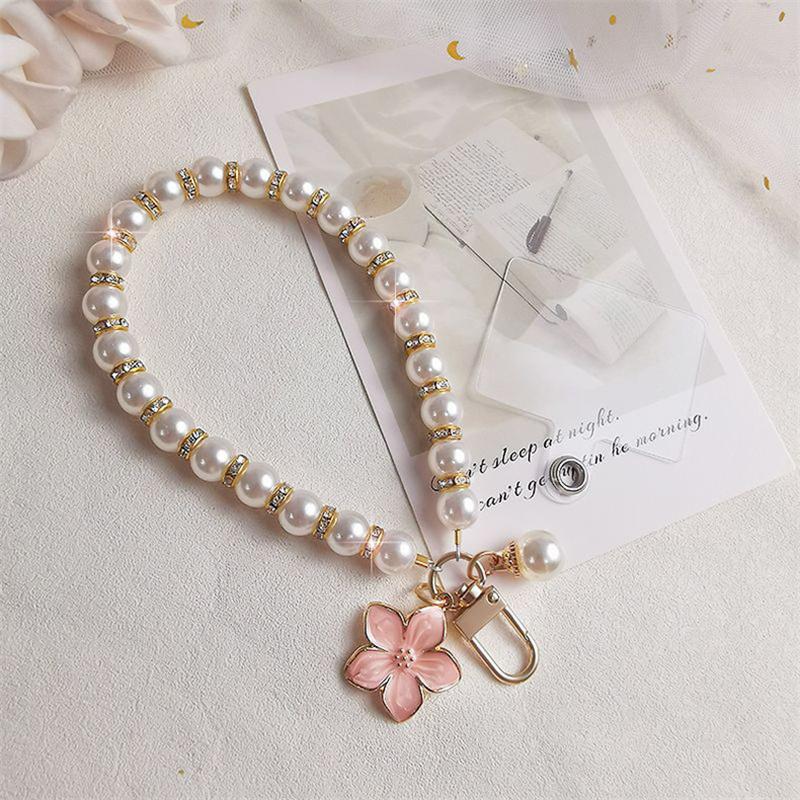 

Pearl Lanyard Fashion Rhinestone Car Keyring Pendant Mobile Phone Lanyard Hand-woven Wrist Strap Back Case Anti-lost Lanyard