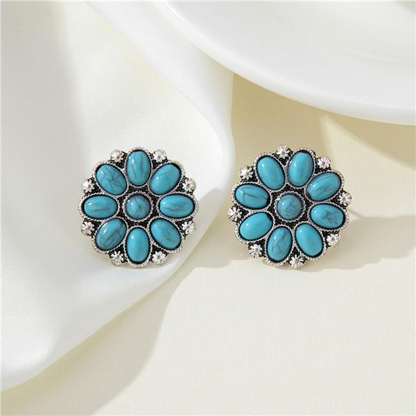 Peacock sapphire small daisy stud earrings retro literary elegance light luxury banquet daily versatile exquisite