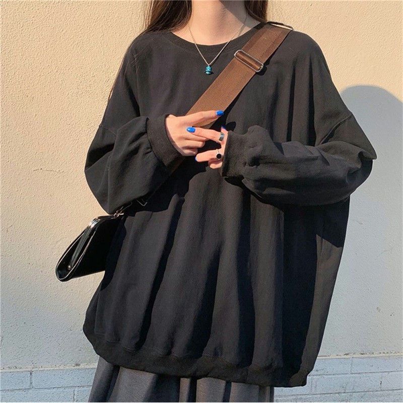 Plus Size Women's White Black Loose Sweatshirts Spring Summer Autumn Hoodie Round Collar Long Sleeve Pullover Tops