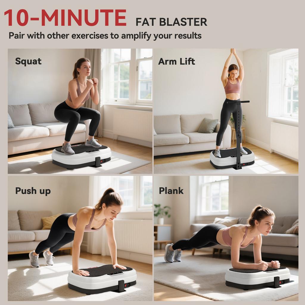 Vibration Plate, with Adjustable/Removable Handle, Preset Modes, 50 Speeds