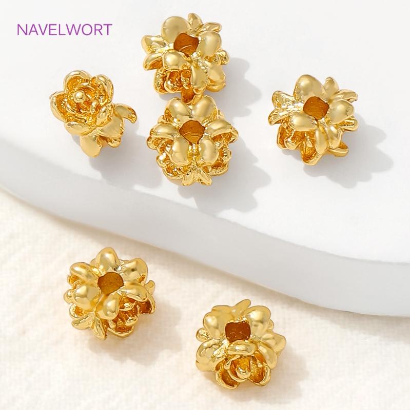 18K Gold Plated Flower Shape Separator Beads Brass Spacer Beads For Bracelet Making Supplies DIY Necklace Findings
