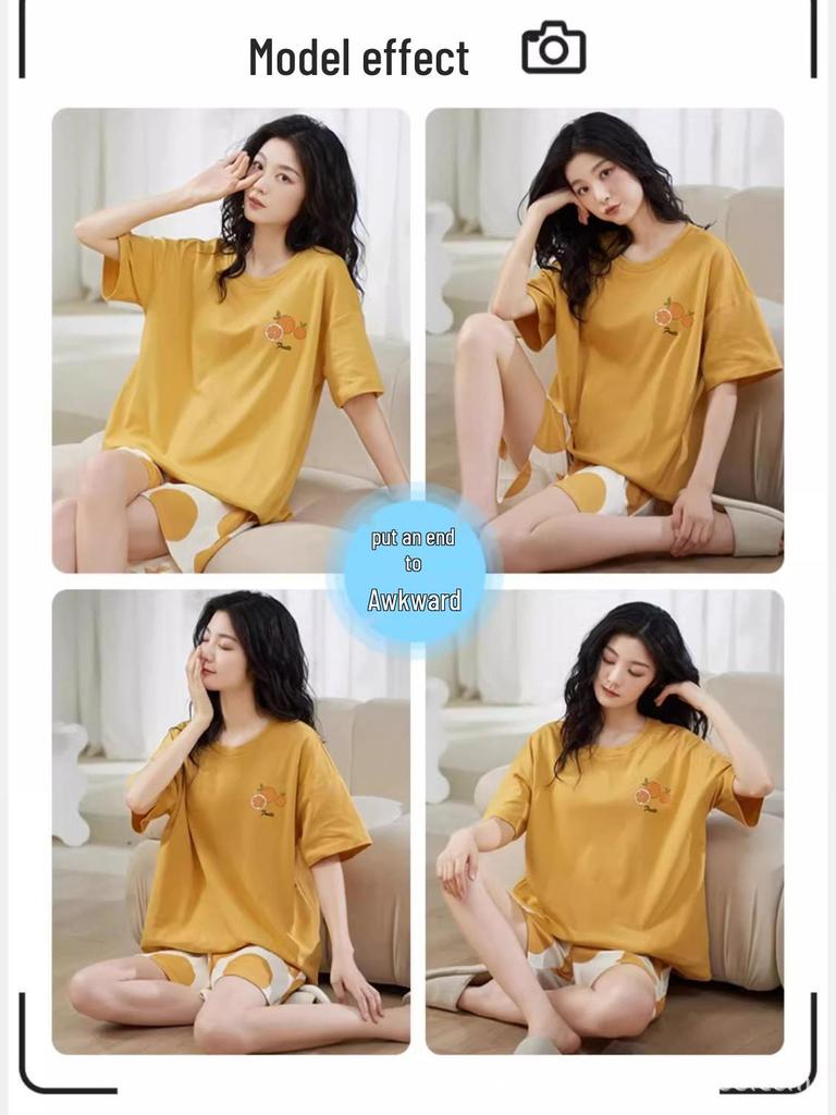 Women's Short-Sleeve Pajama Set with Built-in Bra Pads, 2025 Spring/Summer/Autumn Collection