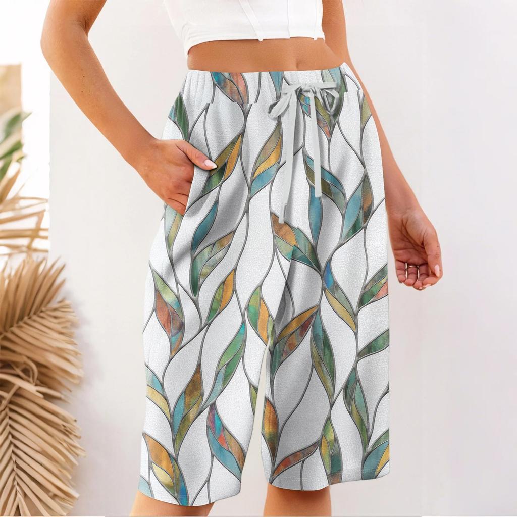 Women's Summer Elasticated Tie Waist Floral Cotton & Linen Loose Shorts