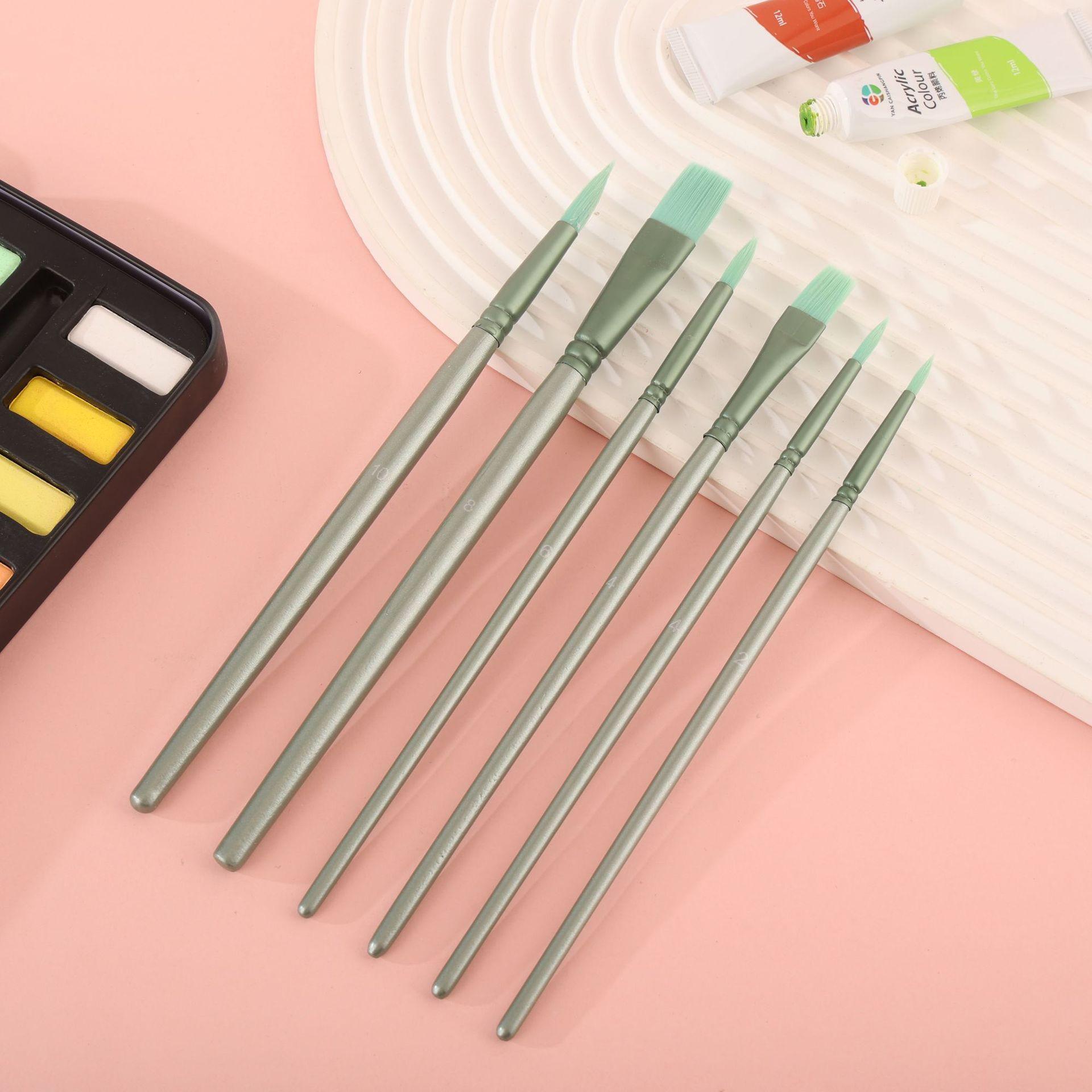 Watercolor Brush Set: Soft Nylon Bristle, Round & Flat Heads for Beginners 6 Brush Set
