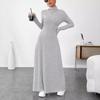 Fashion Slim A-line Maxi Dress for Women Autumn Winter Solid Turtleneck Collar Bodycon Dress Long Sleeve Elastic Knitted Dresses