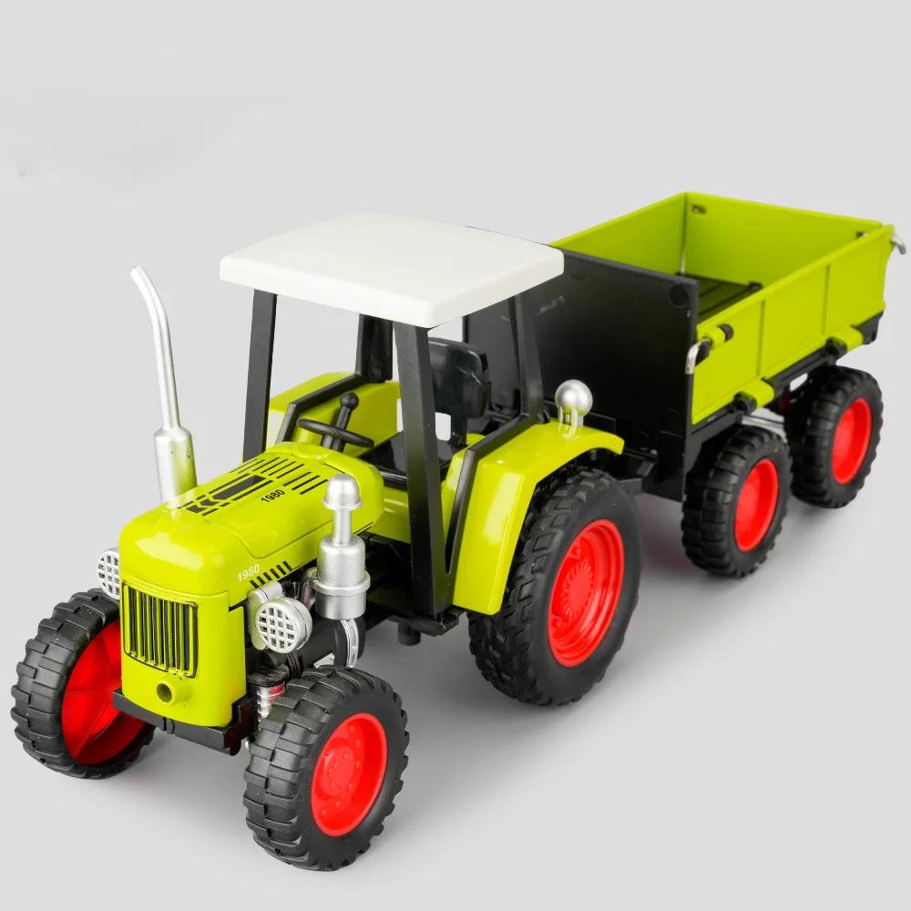 

1:24 Four-wheel Walking Tractor Model Toy Alloy Body Rubber Tire Retro Agricultural Vehicles Models Sound Light Sliding Gifts зелёный