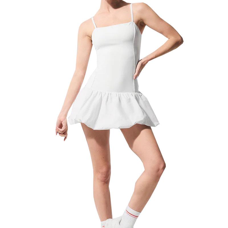 Elegant Cross-Border Sweet Style Camisole with Chest Pad: Pleated Tennis Skirt and Anti-Exposure Puff Design