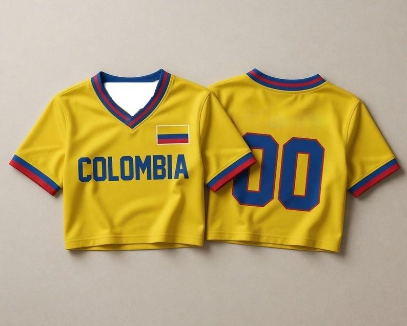 2026 Colombia Football Printed Women's Cheerleading T-shirt Summer Fashion Dance Style Short Sport Breathable Quick Drying Top
