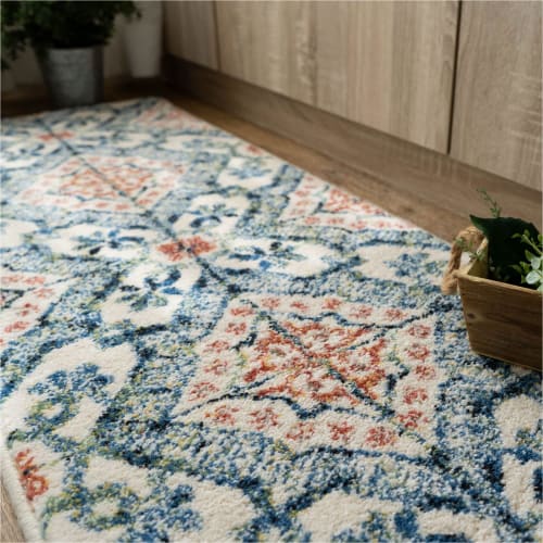 Sayan Sayan Scandinavian Tile Kitchen Rug, Carina, 50x180cm, Blue, Wilton Weave