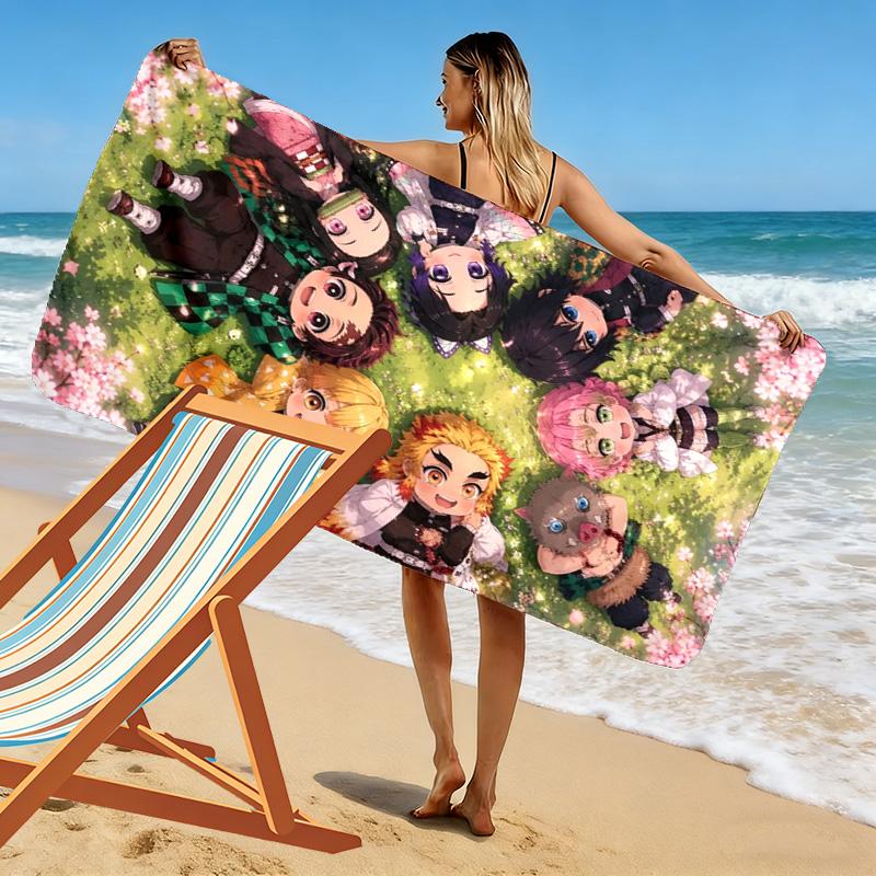 Kimetsu no Yaiba Print Beach Towel, Large Soft Quick Dry Towel for Beach Camping Swimming