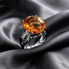 Silver inlaid luxury yellow zircon women's ring elegant fashion versatile ring jewelry